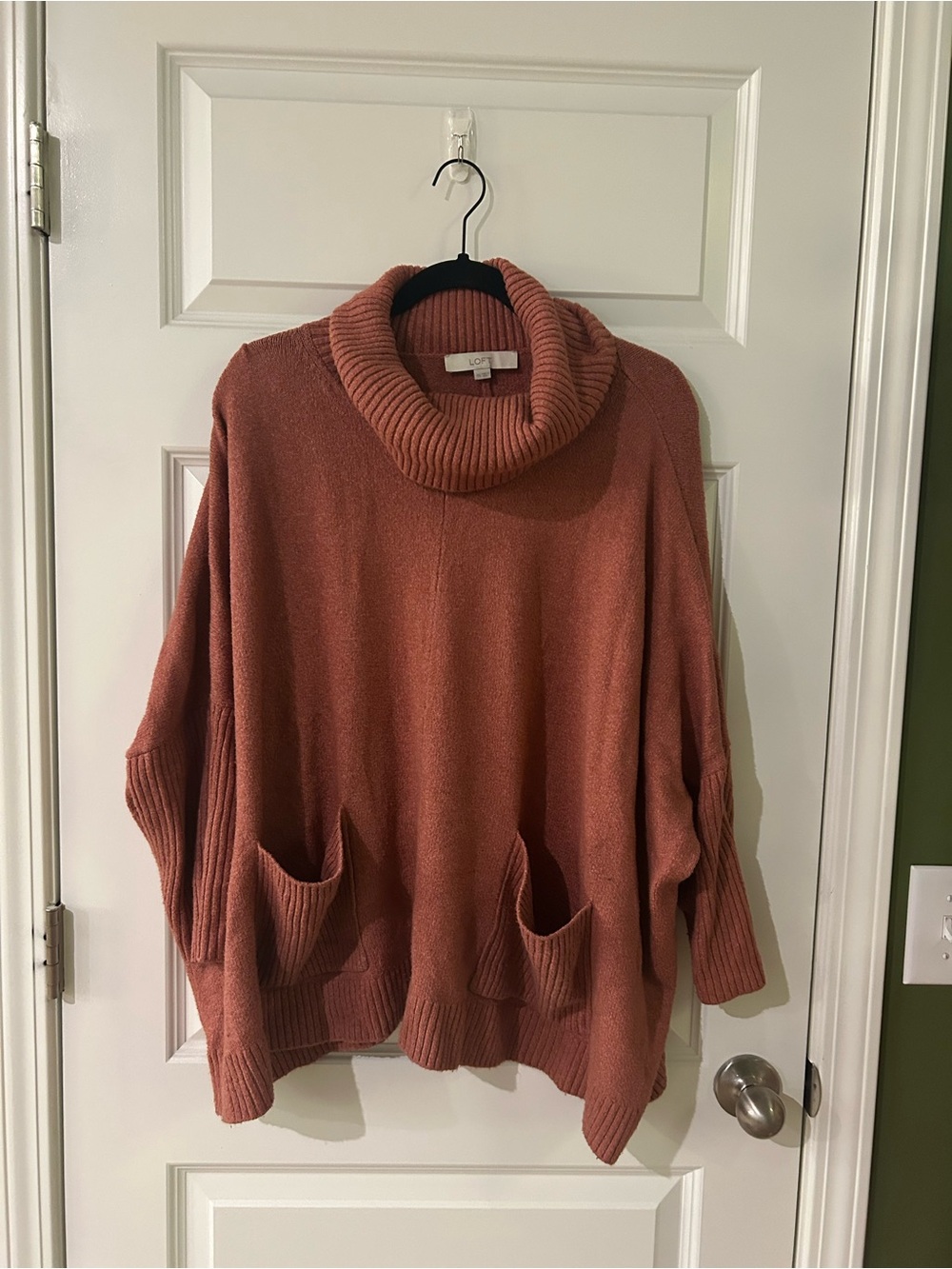 LOFT Dusty Rust Cowl-Neck Pocket Sweater